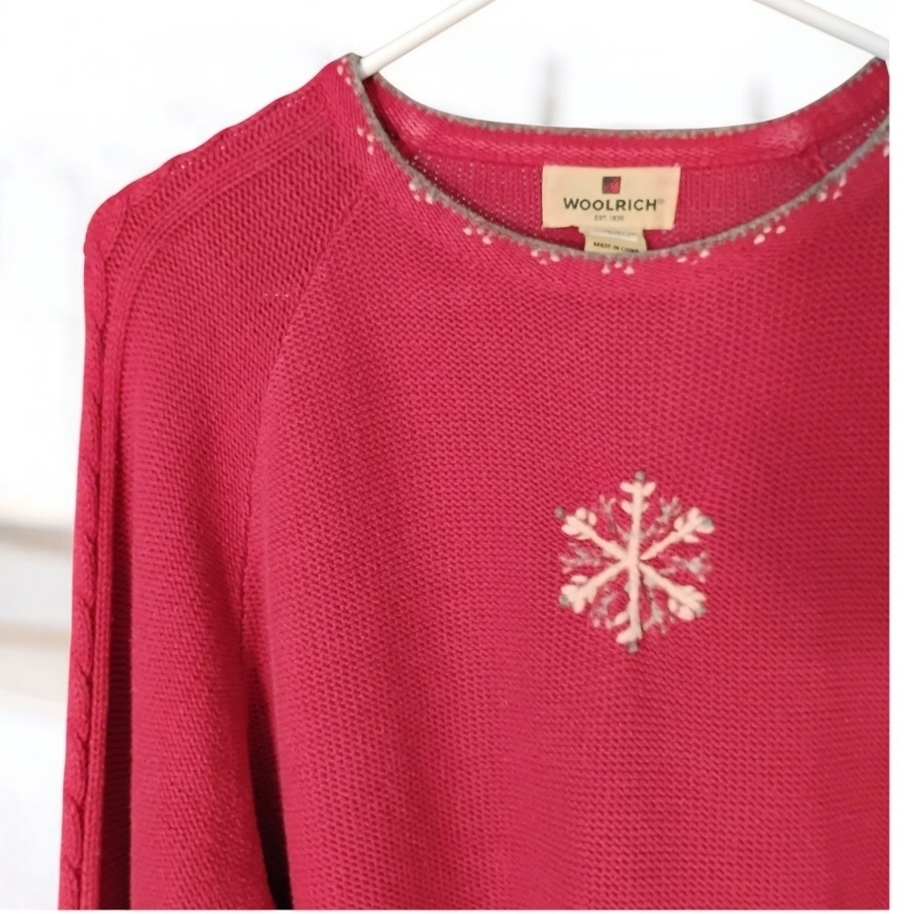 Woolrich Snowflake Sweater Ruby Red Lambswool Tri… - image 6
